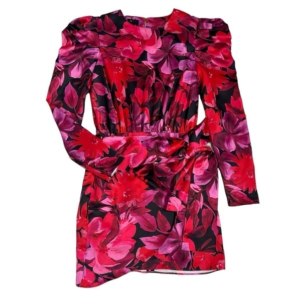 NBD Levigne Mini Wrap Style Dress in Dark Floral - Picture 2 of 16